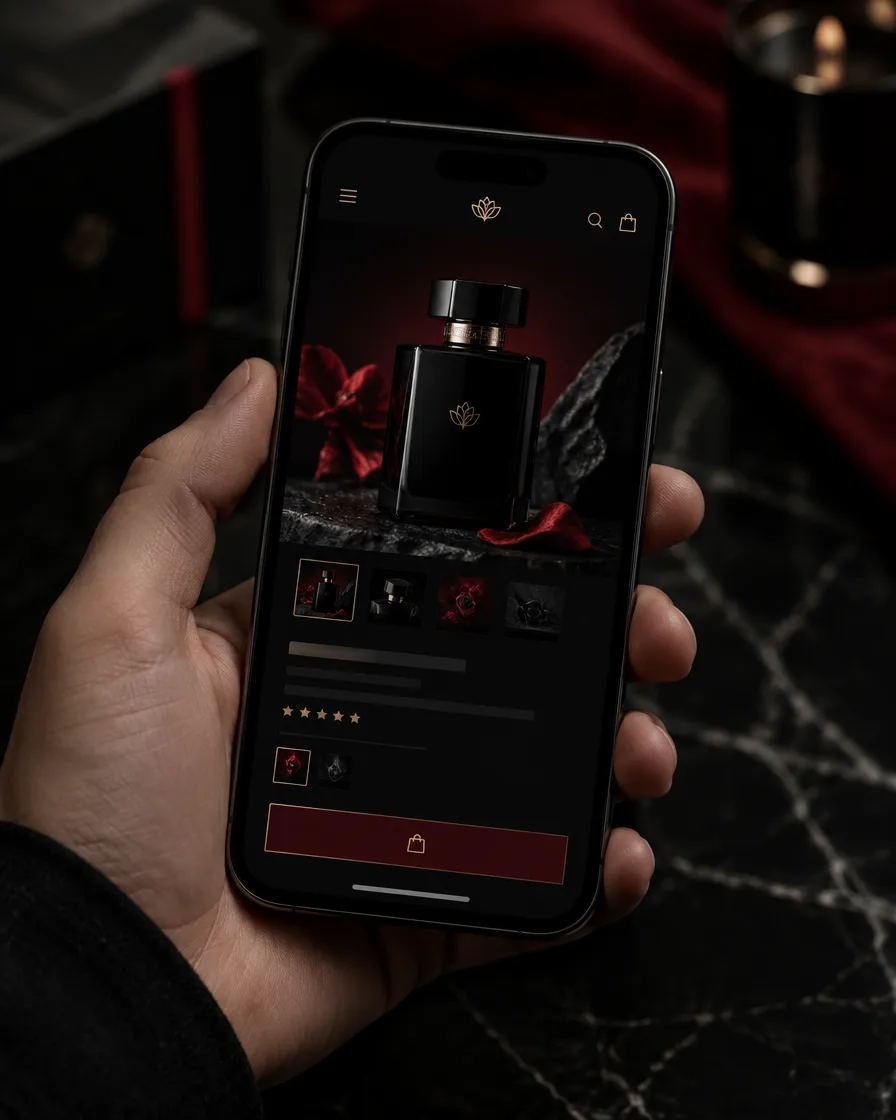 Noir Basalte e-commerce on a phone