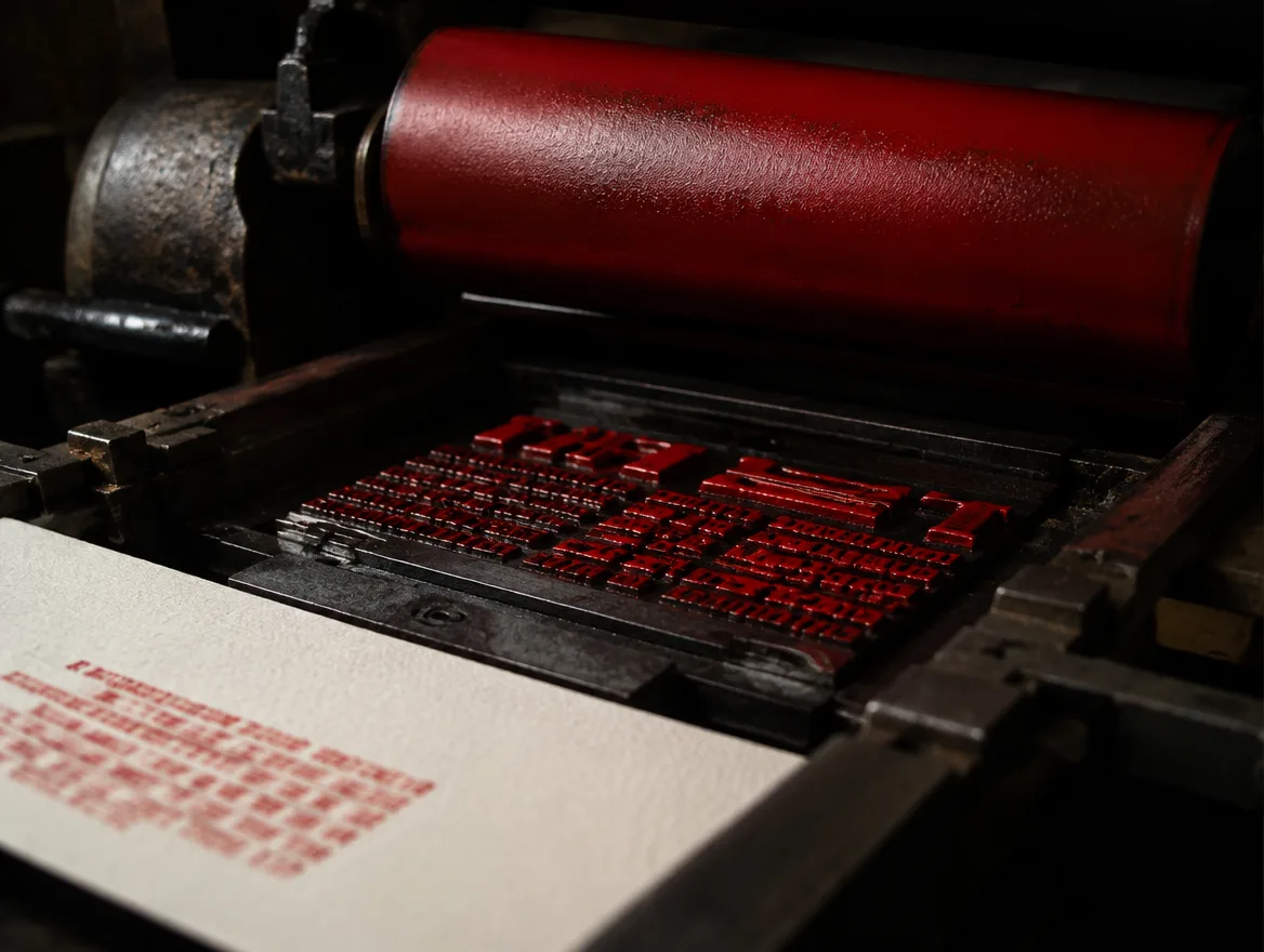 Letterpress printing in red ink