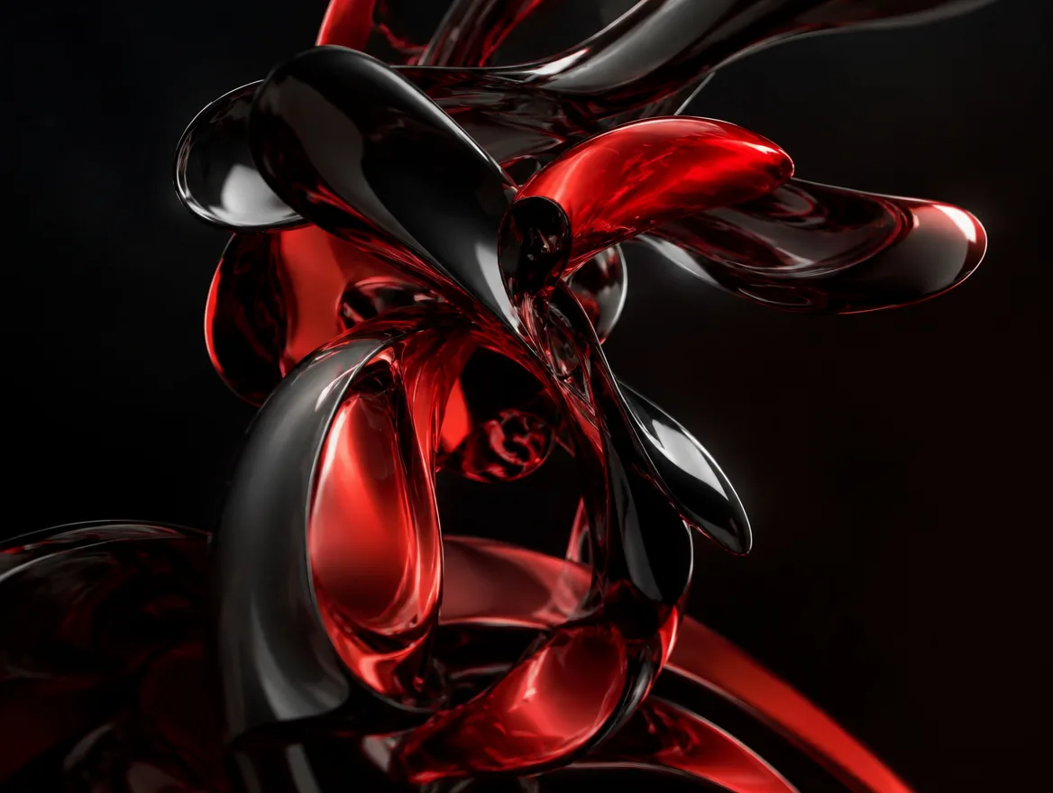 Abstract 3D render of black and red forms