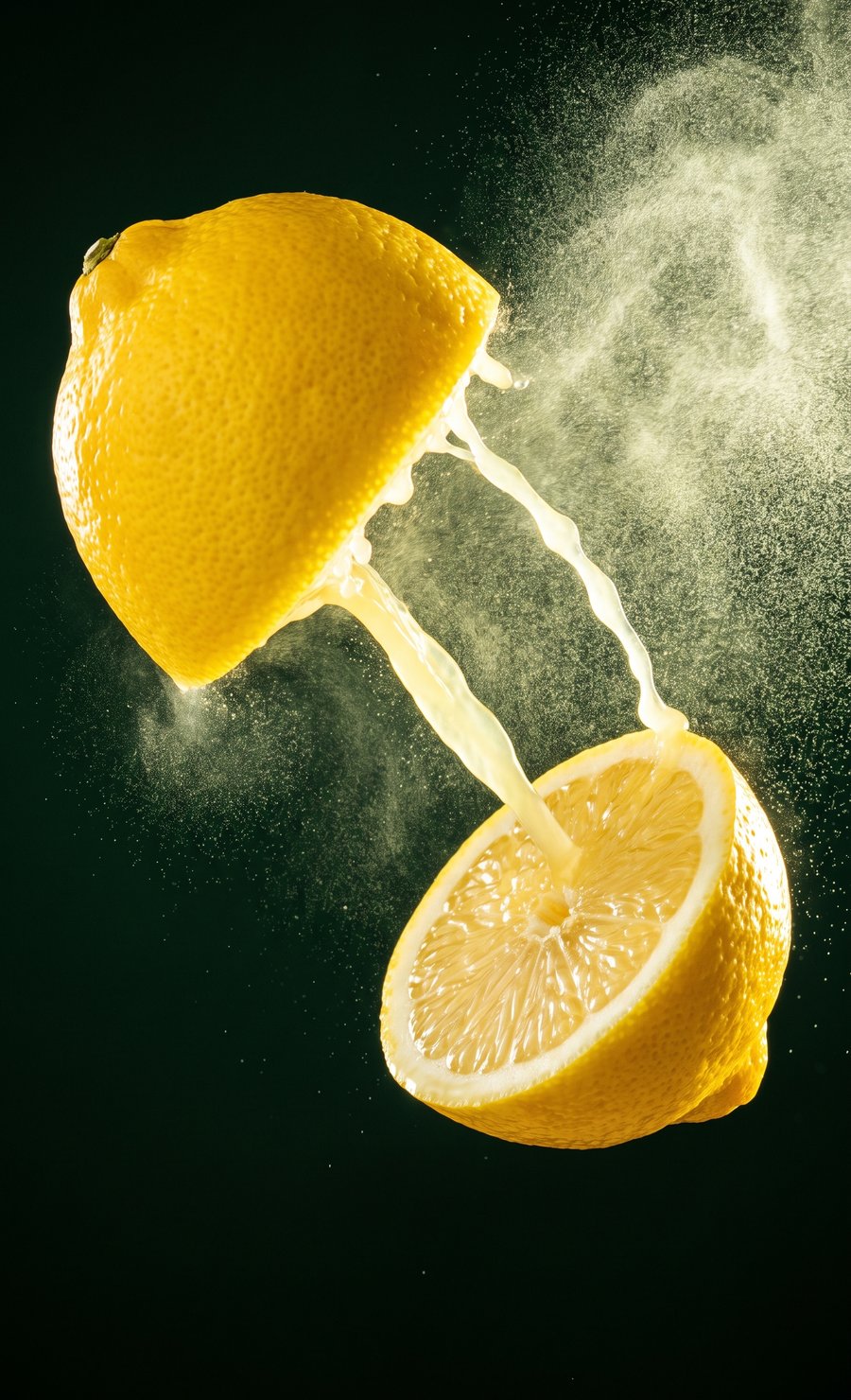 A lemon splitting mid-air