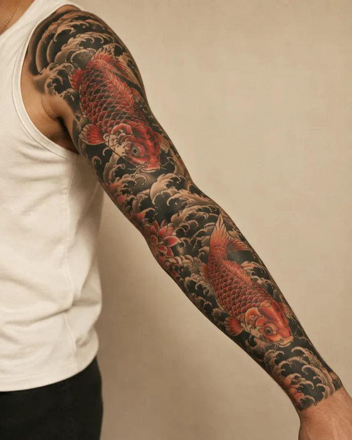 Japanese koi sleeve tattoo