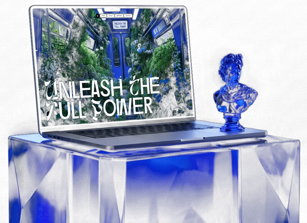 The build shown on a laptop beside a glass bust