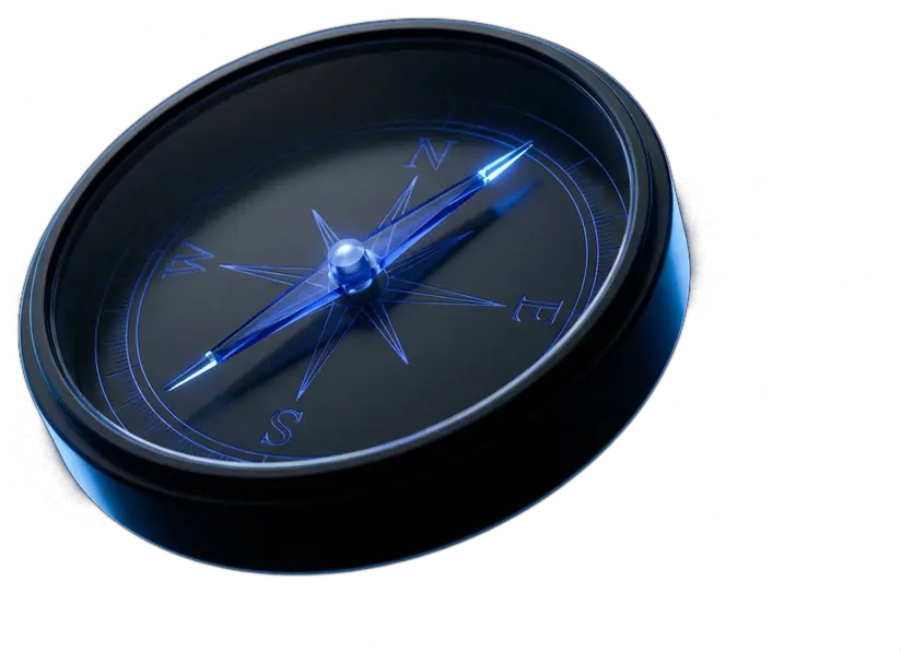 A compass, lit blue